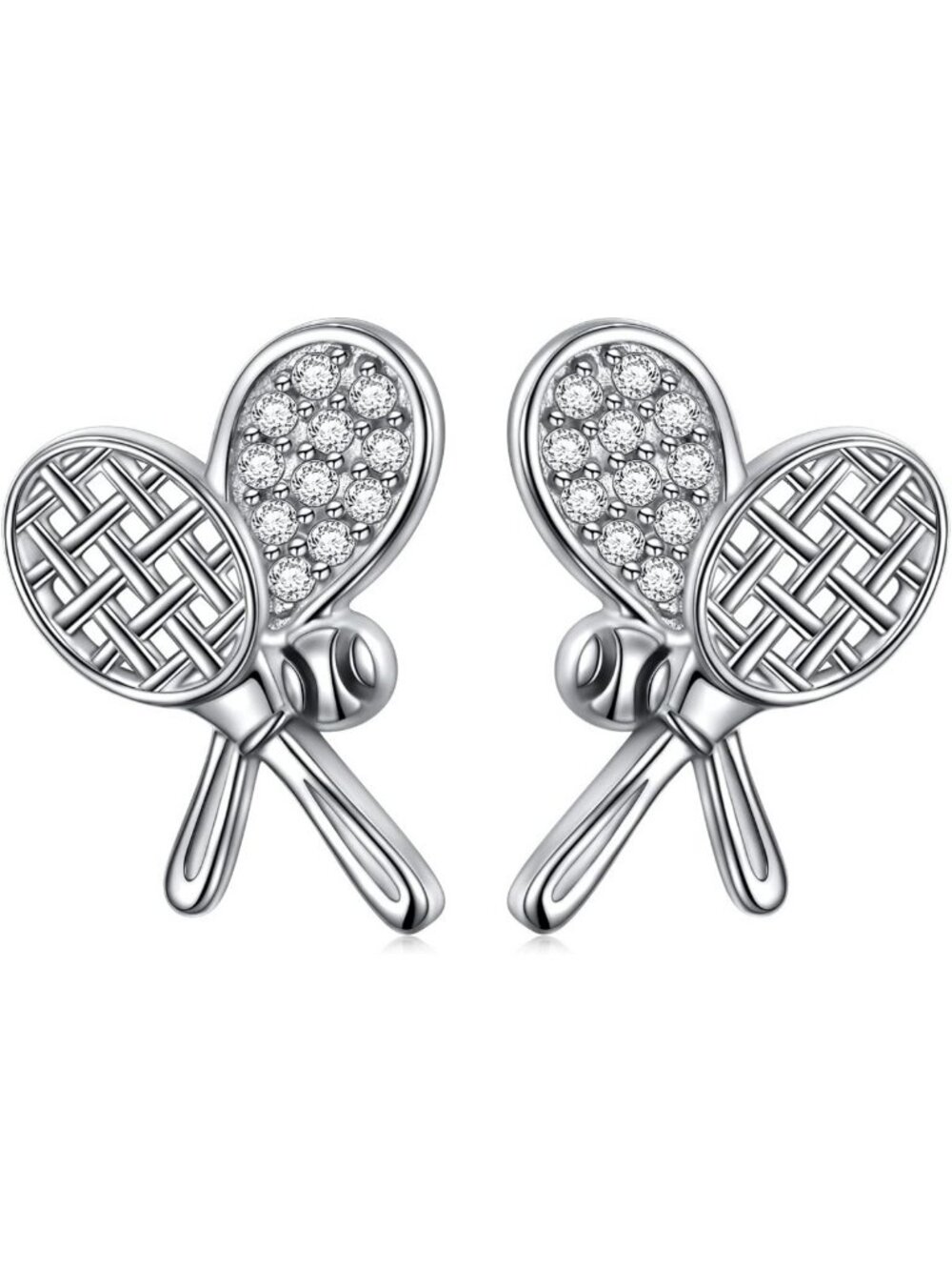 Sterling Silver Tennis Racket Ball CZ Stud Earrings | Elegant Sports Jewelry